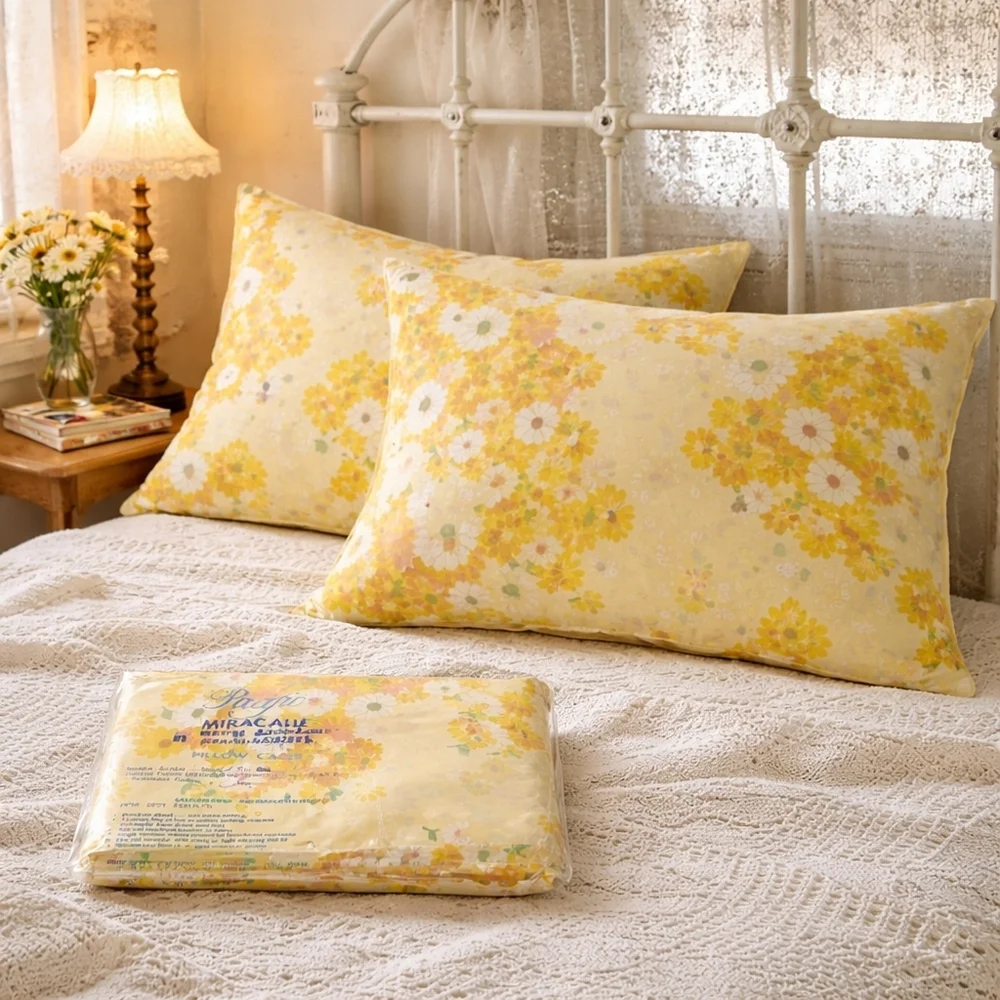 PACIFIC Miracle Pillow Cases Standard Yellow Floral Vintage 2pc Cottagecore 70s